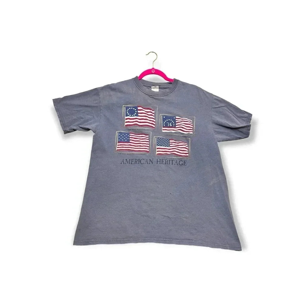 Anvil Womens Distressed American Flag Tshirt Sz L Patriotic USA Fourth‎ Flaw